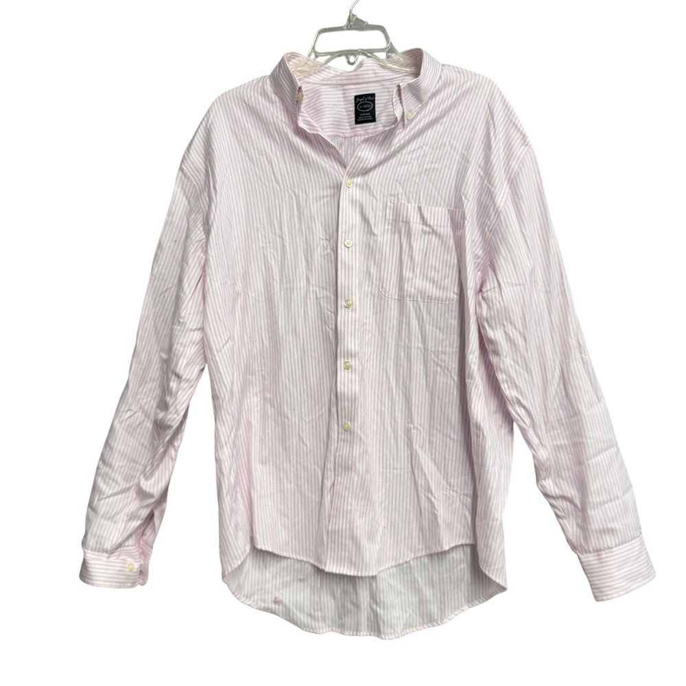 Joseph & Feiss Shirt Mens 17 34/35 Pink Stripe Button Down Long Sleeve Non Iron